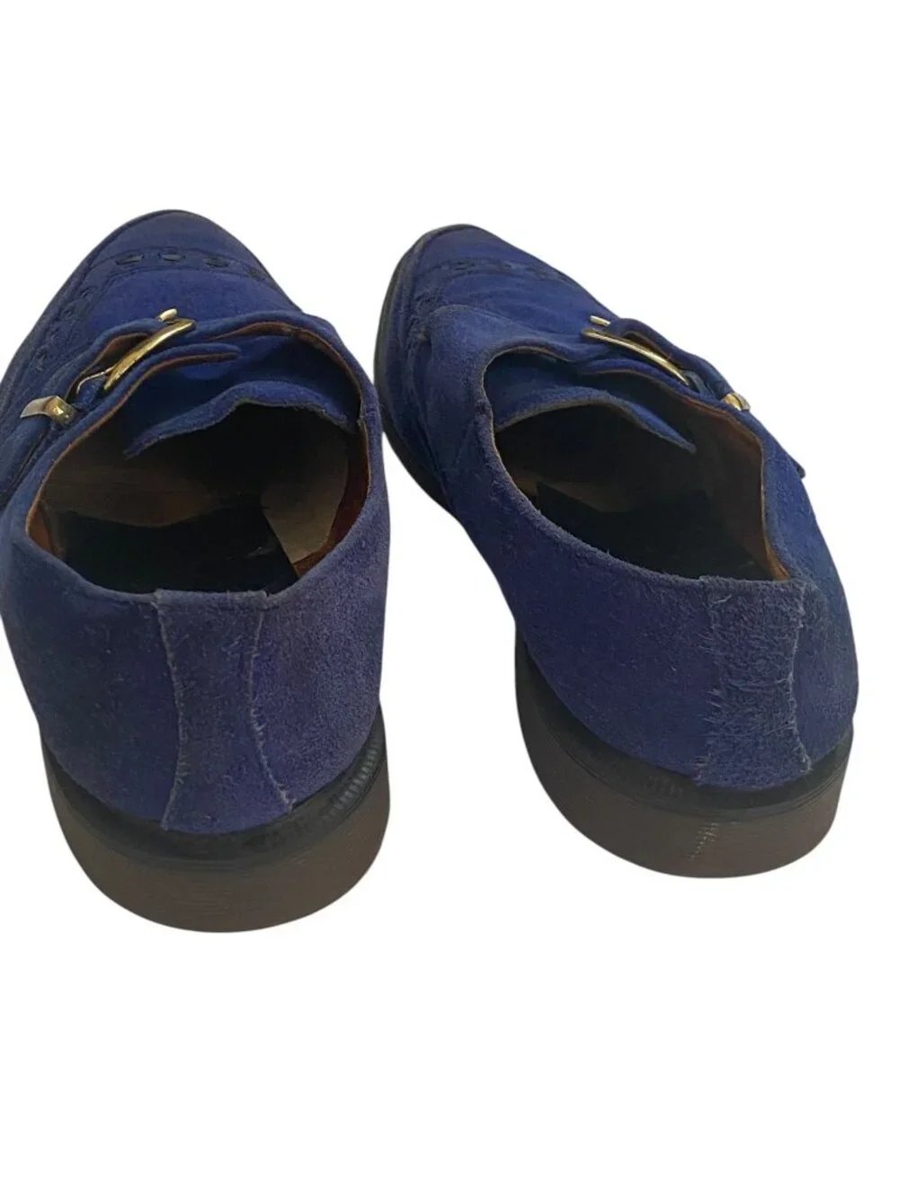 Rare Vtg Dr Martens Made in England Blue Suede Monk Strap Creepers UK 8 US 9 - Picture 3 of 14